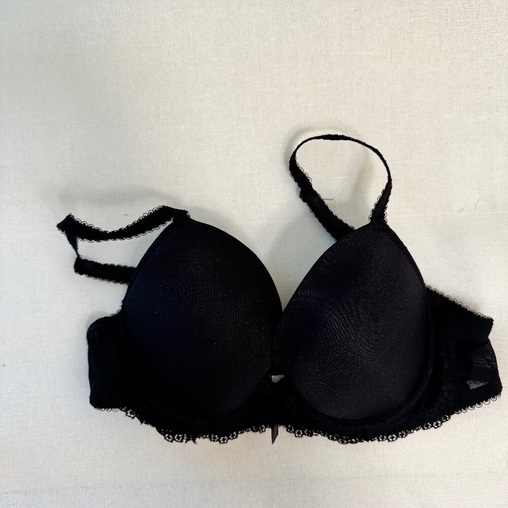 Pour Moi Black push up, underwire bra, lace edge, Size: 32C, Preowned